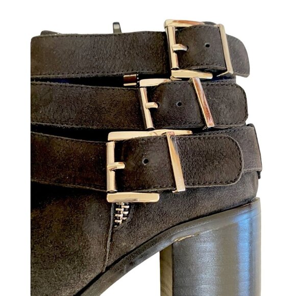 Jeffrey Campbell 3 buckle Rayburn Black Nubuck Ankle Boot Size 7.5 - Picture 13 of 15